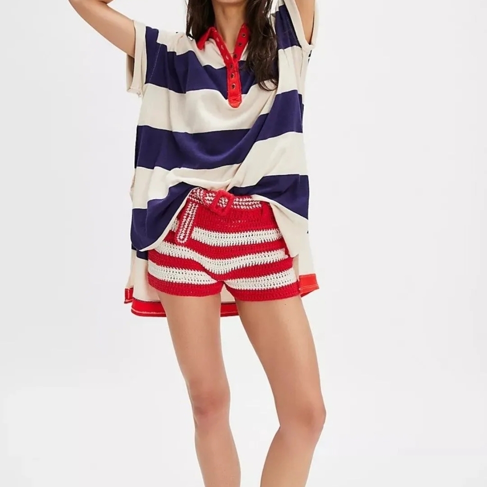 Free People Navy and Cream Striped Tunic